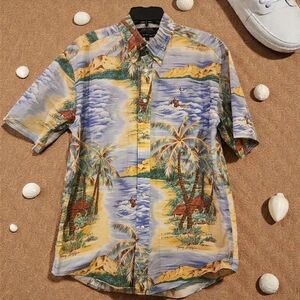 Y2K Tommy Hilfiger Tropical Print Short Sleeve Shirt Sz Large